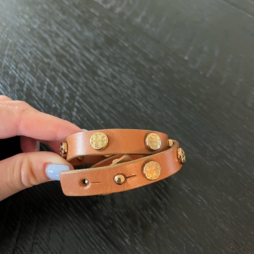 Tory Burch brown leather wrap bracelet.